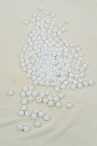 Yuvarlak Boncuk İçten Boncuklu Bileklik Çanta Boncuğu 8 mm 50 gr Beyaz - BNC470