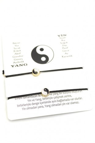 İpli Yin Yang Bileklik - Siyah