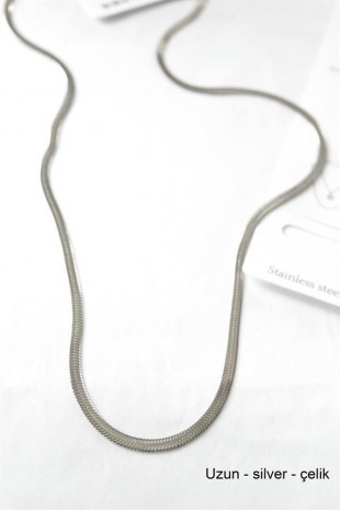 Uzun  İtalyan Çelik  Kolye-60cm - Gümüş