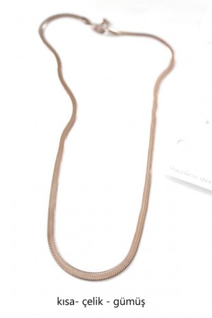 Kısa İtalyan Çelik Kolye-45 CM - Gümüş