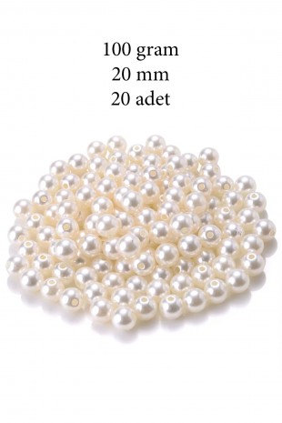 100 gram 20mm Krem Renk Plastik İnci Boncuk Çanta ve Takı Yapım Boncuğu (~20 adet)