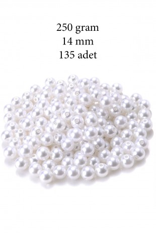 250 gram 14mm Beyaz Renk Plastik İnci Boncuk Çanta ve Takı Yapım Boncuğu (~135 adet)