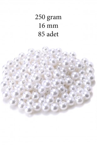 250 gram 16mm Beyaz Renk Plastik İnci Boncuk Çanta ve Takı Yapım Boncuğu (~85 adet)