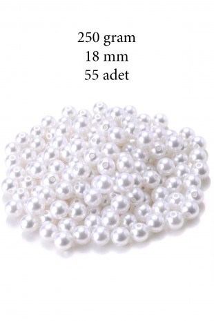 250 gram 18mm Beyaz Renk Plastik İnci Boncuk Çanta ve Takı Yapım Boncuğu (~55 adet)