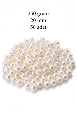 250 gram 20mm Krem Renk Plastik İnci Boncuk Çanta ve Takı Yapım Boncuğu (~50 adet)