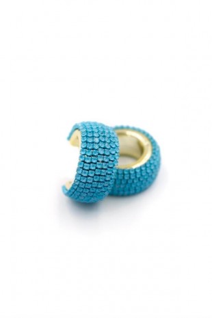 Taşlı Halka Küpe - Mavi Taşlı Halka Küpe - Mavi