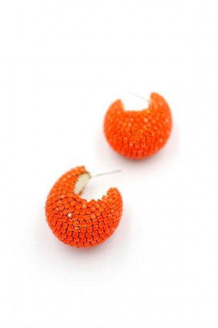 Taşlı Halka Küpe - Turuncu Taşlı Halka Küpe - Turuncu