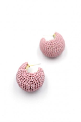 Taşlı Halka Küpe - Pembe Taşlı Halka Küpe - Pembe