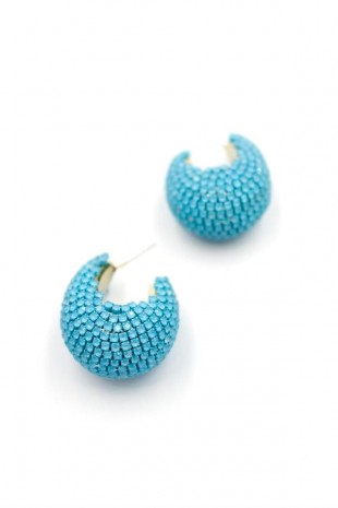 Taşlı Halka Küpe - Mavi Taşlı Halka Küpe - Mavi