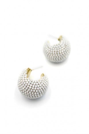 Taşlı Halka Küpe - Beyaz Taşlı Halka Küpe - Beyaz