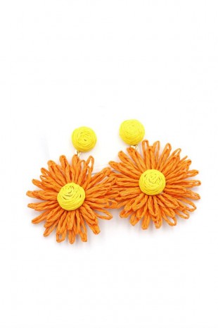 Papatya Hasır Küpe - Turuncu Papatya Hasır Küpe - Turuncu