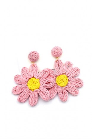 Papatya Hasır Küpe - Pembe Papatya Hasır Küpe - Pembe