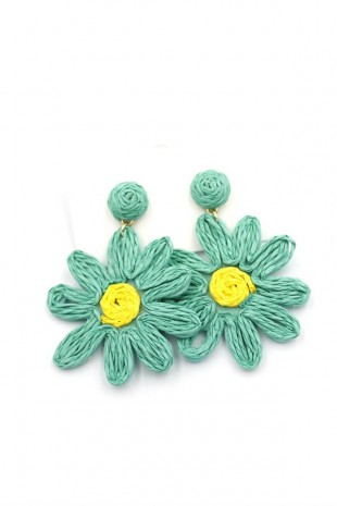 Papatya Hasır Küpe - Turkuaz Papatya Hasır Küpe - Turkuaz