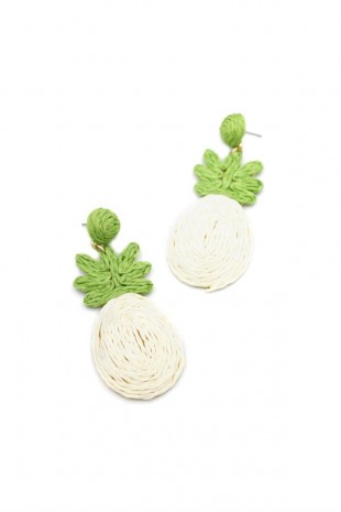 Ananas Hasır Küpe - Beyaz Ananas Hasır Küpe - Beyaz