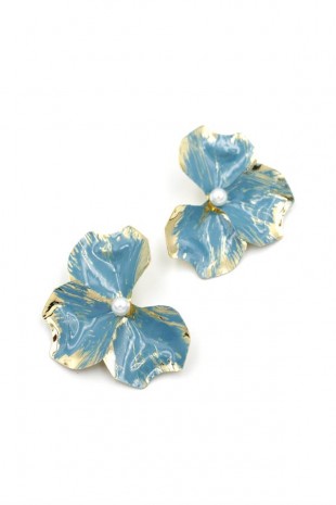 Metal Çiçek Küpe - Mavi