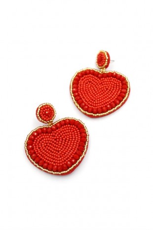 Kalp Boncuk Küpe - Kırmızı Kalp Boncuk Küpe - Kırmızı