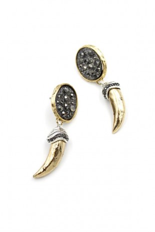 Parlak Taşlı Boynuz Küpe - Altın Parlak Taşlı Boynuz Küpe - Altın