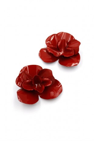 Metal Çiçek Küpe - Kırmızı Metal Çiçek Küpe - Kırmızı