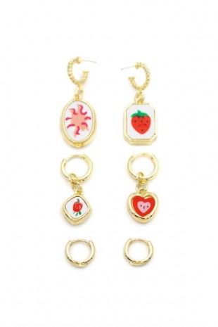 3'lü Çilek Set Küpe - Altın 3'lü Çilek Set Küpe - Altın