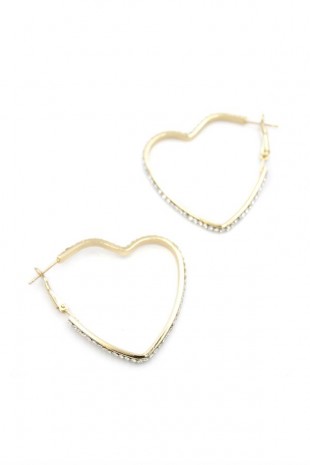 Taşlı Kalp Halka Küpe - Altın Taşlı Kalp Halka Küpe - Altın