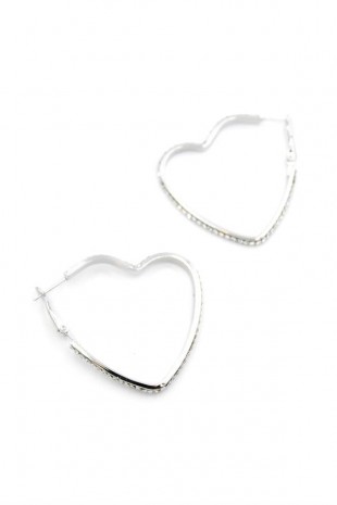 Taşlı Kalp Halka Küpe - Gümüş Taşlı Kalp Halka Küpe - Gümüş