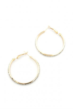 Taşlı Halka Küpe - Altın Taşlı Halka Küpe - Altın