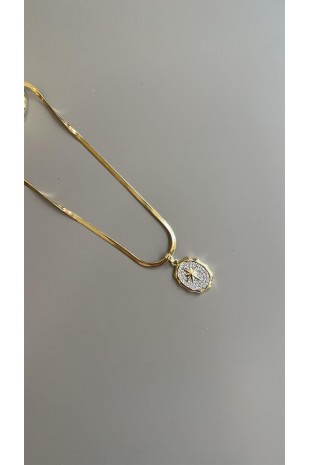 Kutup Yıldızı Taşlı Kolye - Altın Kutup Yıldızı Taşlı Kolye - Altın