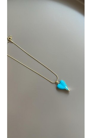 Mineli Kalp Kolye - Mavi Mineli Kalp Kolye - Mavi