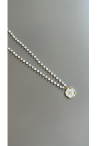 Mineli Kutup Yıldızı İnci Kolye - Altın Mineli Kutup Yıldızı İnci Kolye - Altın