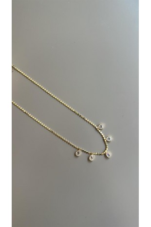 Taşlı Damla Ezme Zincir Kolye - Altın Taşlı Damla Ezme Zincir Kolye - Altın