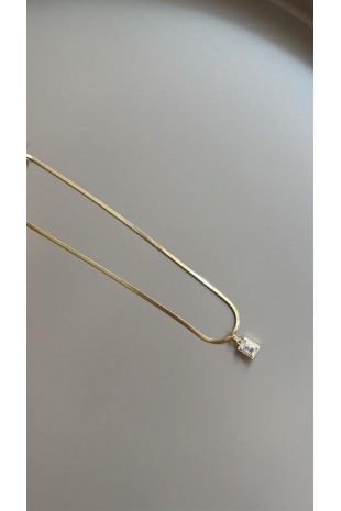 Taşlı Baget Taşlı Kolye - Altın Taşlı Baget Taşlı Kolye - Altın