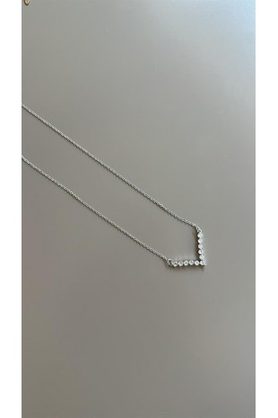 Taşlı V Kolye - Gümüş