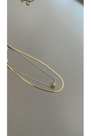 İkili Zincir Kalp Kolye - Altın İkili Zincir Kalp Kolye - Altın