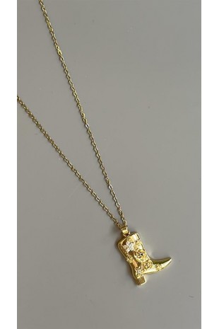 Taşlı Çizme Kolye - Altın