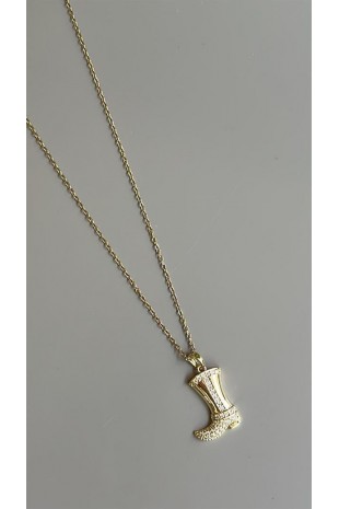 Taşlı Çizme Kolye - Altın