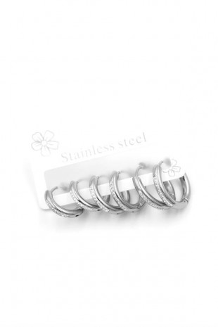 6'lı Çelik Halka Küpe - Gümüş 6'lı Çelik Halka Küpe - Gümüş
