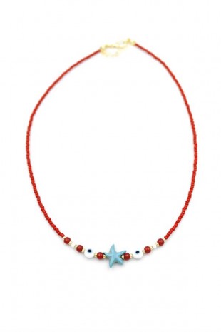 Boncuk Deniz Yıldzı Kolye - Kırmızı Boncuk Deniz Yıldzı Kolye - Kırmızı