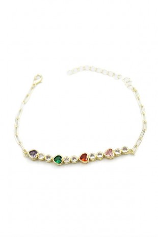 Taşlı Kalp Bileklik - Altın Taşlı Kalp Bileklik - Altın