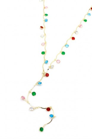 Renkli Taşlı Y Kolye - Altın Renkli Taşlı Y Kolye - Altın