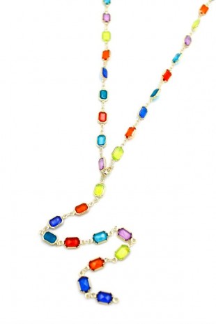 Renkli Taşlı Y Kolye - Altın Renkli Taşlı Y Kolye - Altın