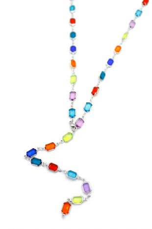 Renkli Taşlı Y Kolye - Gümüş Renkli Taşlı Y Kolye - Gümüş
