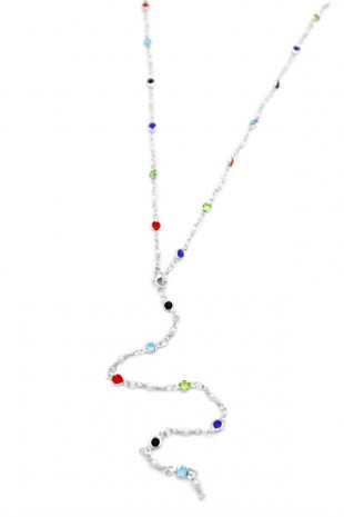 Renkli Taşlı Y Kolye - Gümüş Renkli Taşlı Y Kolye - Gümüş