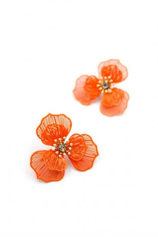 Metal Çiçek Küpe - Turuncu