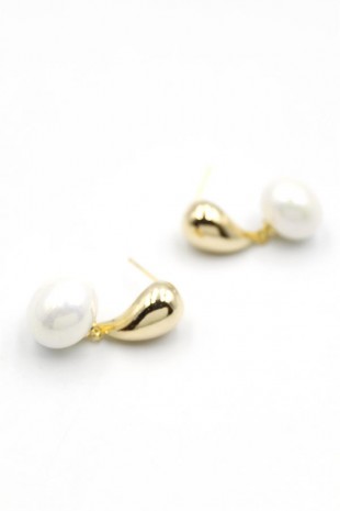 İncili Küpe - Altın İncili Küpe - Altın