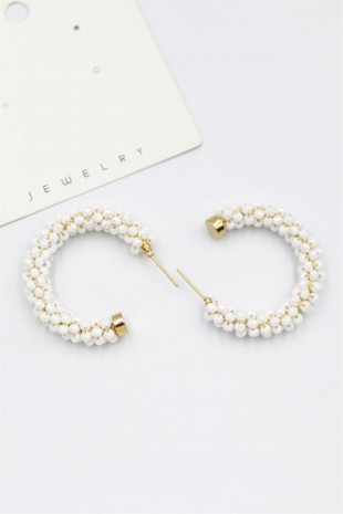 Kristal Boncuk Halka Küpe - Beyaz Kristal Boncuk Halka Küpe - Beyaz