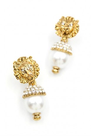 İncili Aslan Küpe - Bronz İncili Aslan Küpe - Bronz