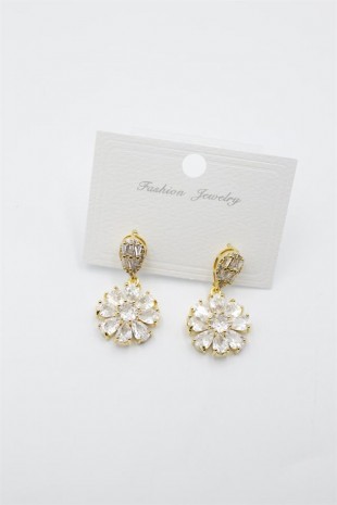 Taşlı Çiçek Küpe - Altın Taşlı Çiçek Küpe - Altın