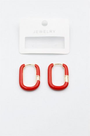 Mineli Halka Küpe - Kırmızı Mineli Halka Küpe - Kırmızı