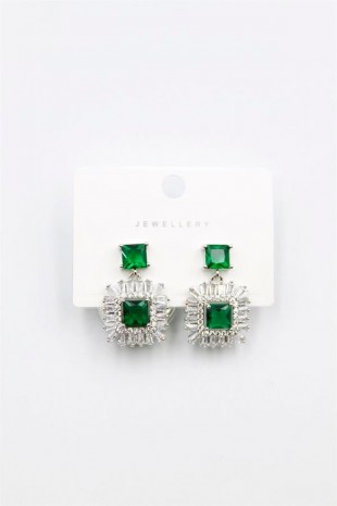 Kare Taşlı Küpe - Yeşil Kare Taşlı Küpe - Yeşil