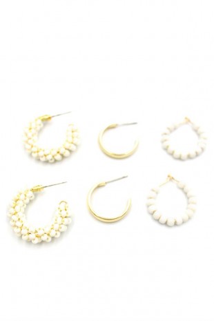 Boncuklu Küpe Seti - Krem Boncuklu Küpe Seti - Krem